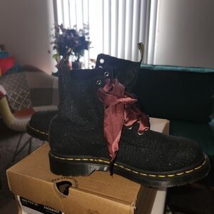 Dr. Martens Black Lace Up Boots with Red Laces